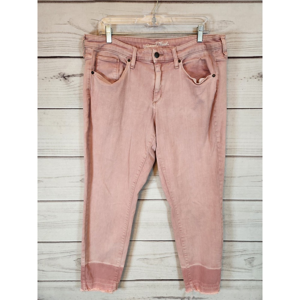 Universal Thread Women's Pink Solid Stretch Row Hem Mid Rise Skinny Jeans Size 8
